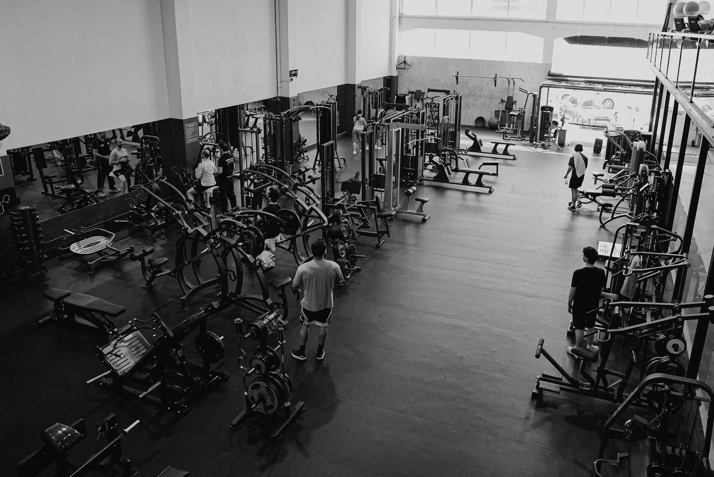 Vista ampla da área principal de musculação da Academia Workout